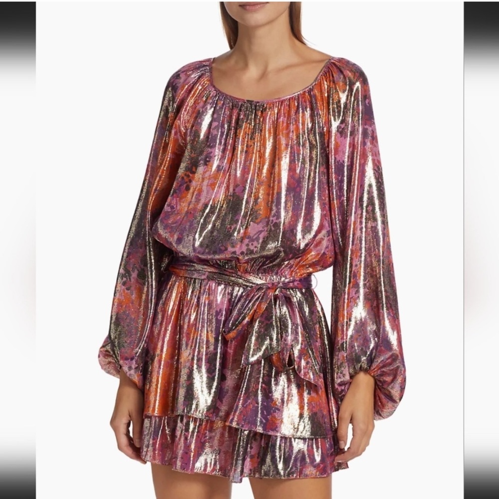 NWT RAMY BROOK Miami Metallic Tiered Mini Dress Pink XS